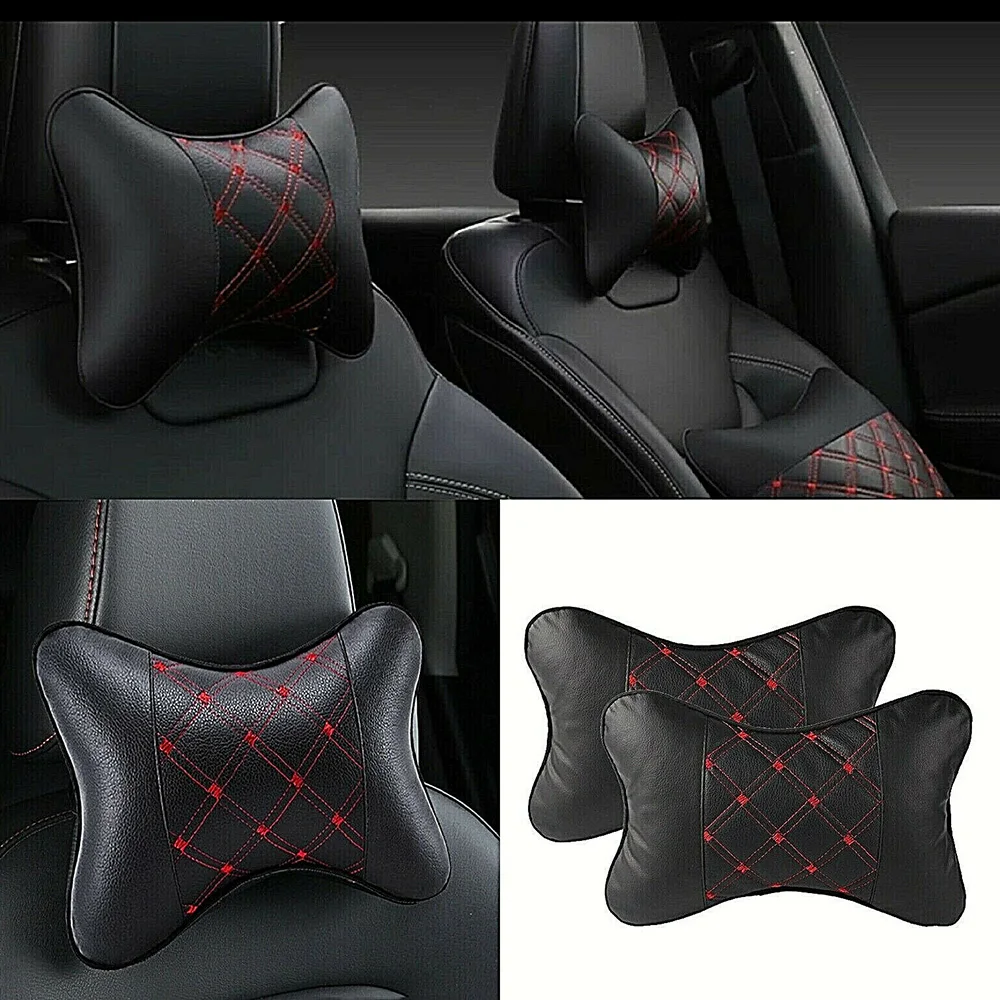 

2pcs set Car Headrest Black PU Leather Soft Cushion Home 26cm×18cm×8cm