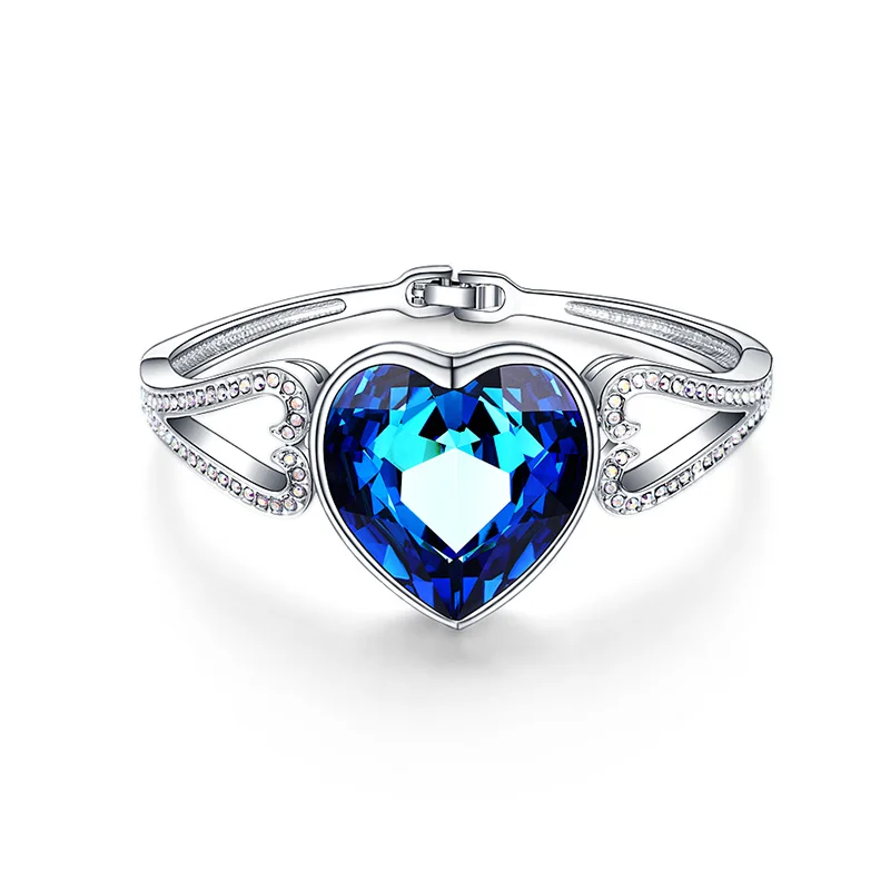 

Titanic Heart Of The Ocean Blue Crystal Bracelet Bangle Hyperbole Fashion Charm Jewelry For Women Girls Couple Lovers Gifts