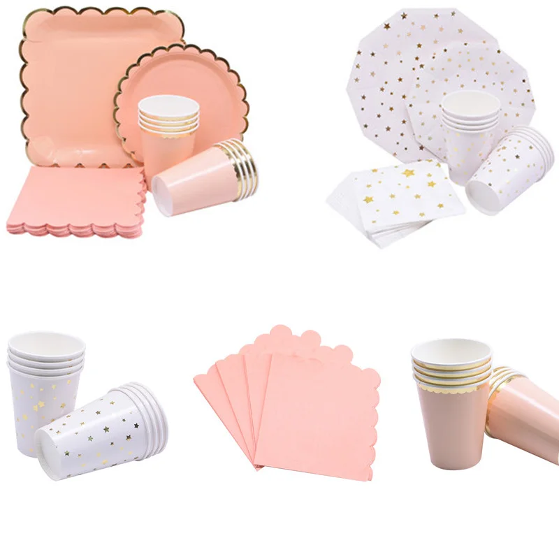 Новые стильные вечерние комплекты посуды оранжевого и розового цветов с белыми