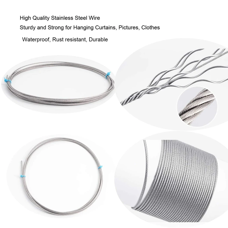 Curtain Drape Wire Rod Set with 12 Clips Stainless Steel Picture Hanging Clothesline Multi-Purpose Hang Photos N | Дом и сад