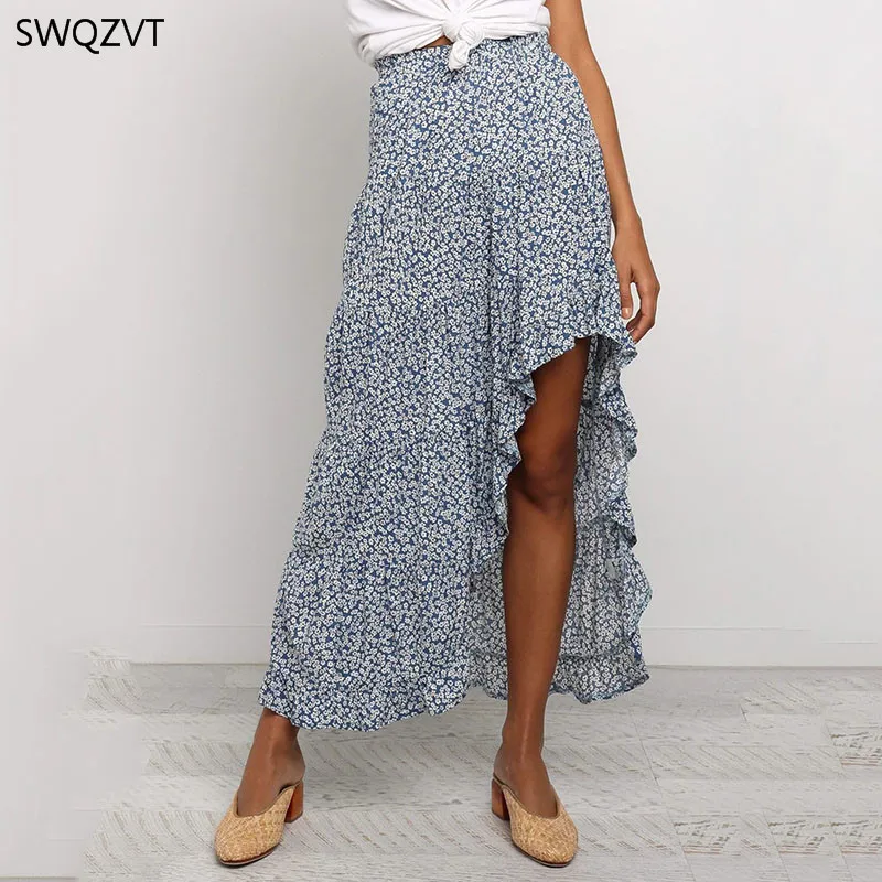 New Maxi Skirts Vintage High Waist Print Irregular Women Skirt Spring Summer Beach Casual Long ladies Clothes | Женская одежда