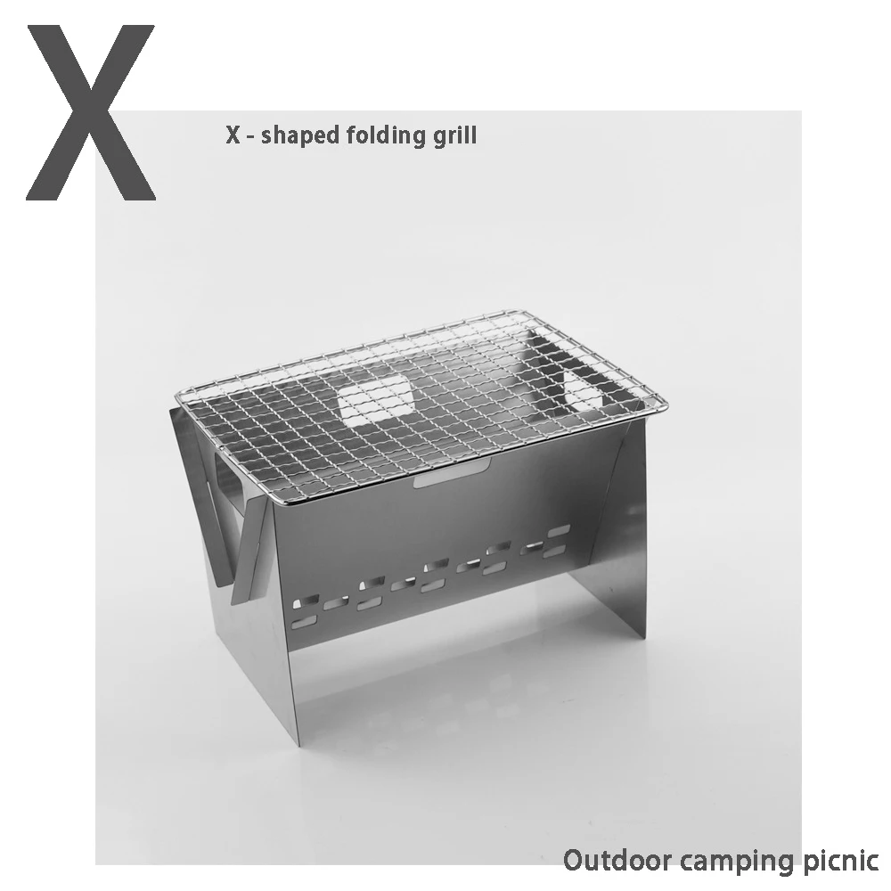 

Camping Wood Burning Stove Outdoor Portable Folding Stainless Steel Backpacking Cooking Stove with Grill Plate