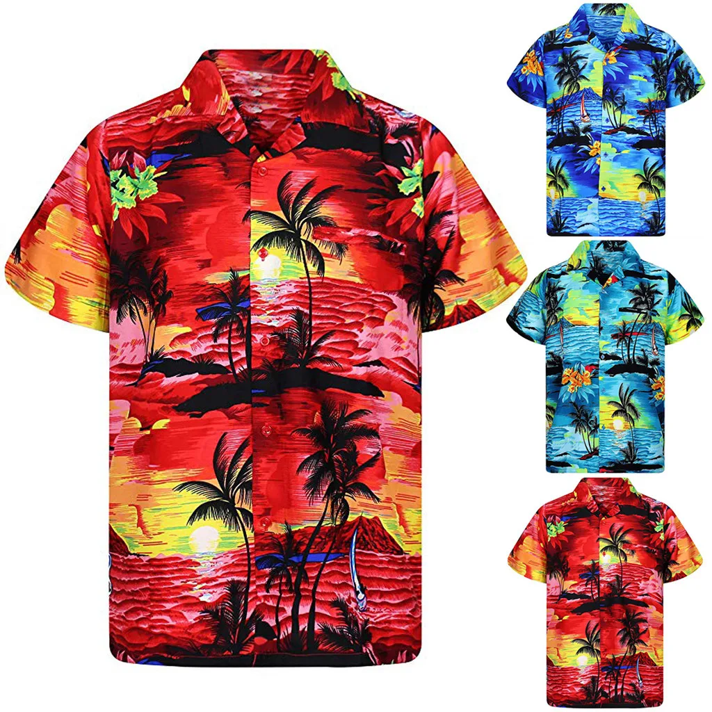 

Mens Hawaiian Shirt Fashion Casual Button Hawaii Print Beach Short Sleeve