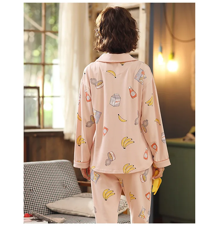 

XIFER Spring and autumn cotton long-sleeved Korean version of cute pajamas women can wear suits ladies home service sleep wear