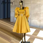 Платье женское желтое с пышными рукавами, для выпускного вечера