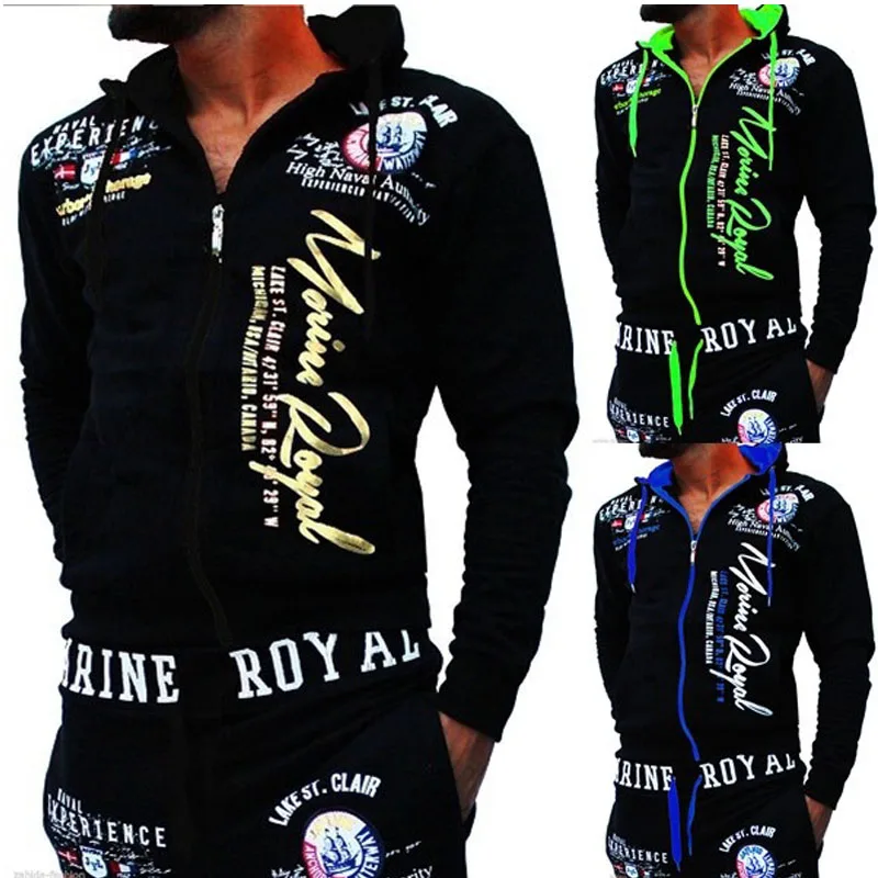 

Zogaa Casual Men's Tracksuits Hooded Sweatshirt + Pants 2 Pieces Set Men's Sweatsuit Male Zipper Letter Printed Sport Suit Sets