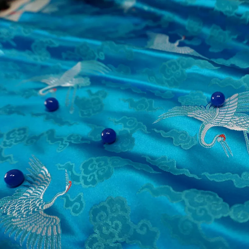 CF926 Голубое озеро журавль жаккард китайская шелковистая парча ткань украшения