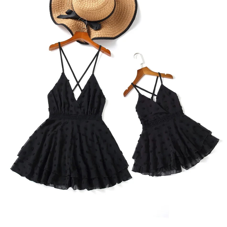 

Mesh Mother Daughter Matching Overalls Dresses Family Set One-Piece Mom Baby Mommy and Me Clothes Fashion Women Girls Jumpsuits