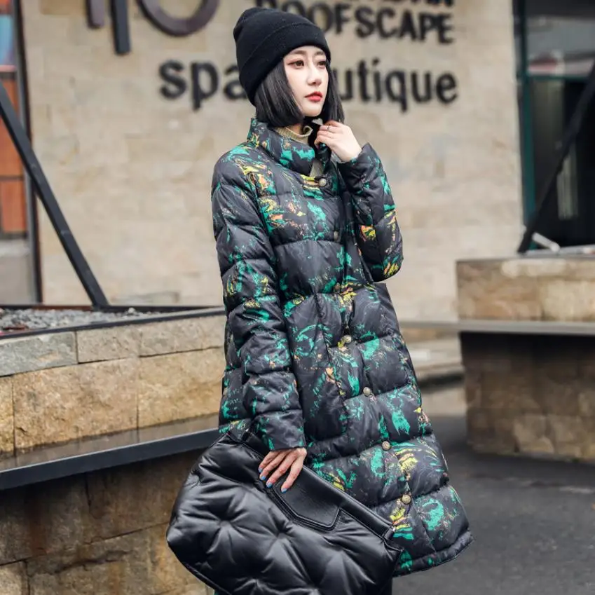 Зимнее пушистое асимметричное теплое пальто с натуральным гусиным пухом Женская