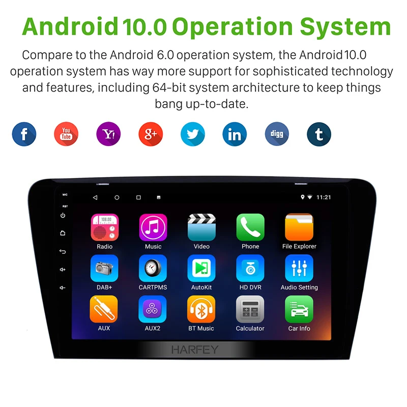 Автомагнитола Harfey для SKODA Octavia (UV) мультимедийный стерео плеер на Android 10 1 с