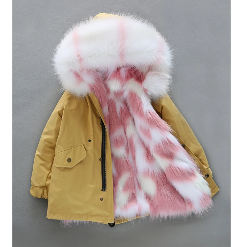 Теплое пальто с мехом для девочек детская зимняя куртка со съемной подкладкой из