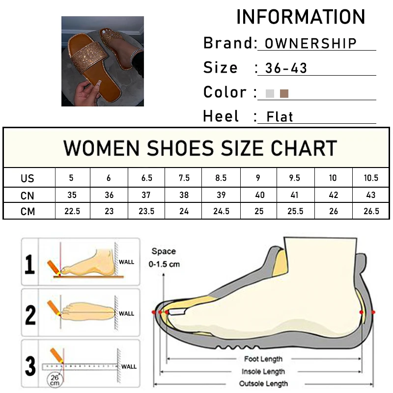 

Women Shiny Crystal Slippers Female Casual Rhinestone Slides Ladies Square Toe Leisure Flat Woman Beach Shoes Flat Plus Size