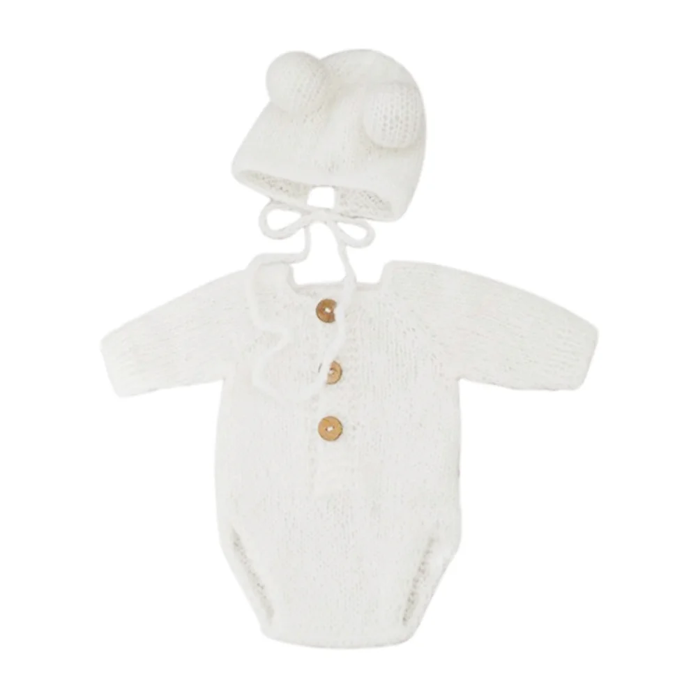 

Newborn Baby Photography Props Costume Boy Girl Outfits Cute Bear Hat Overalls Romper Set Soft Infant Photo Clothes Jumpsuit