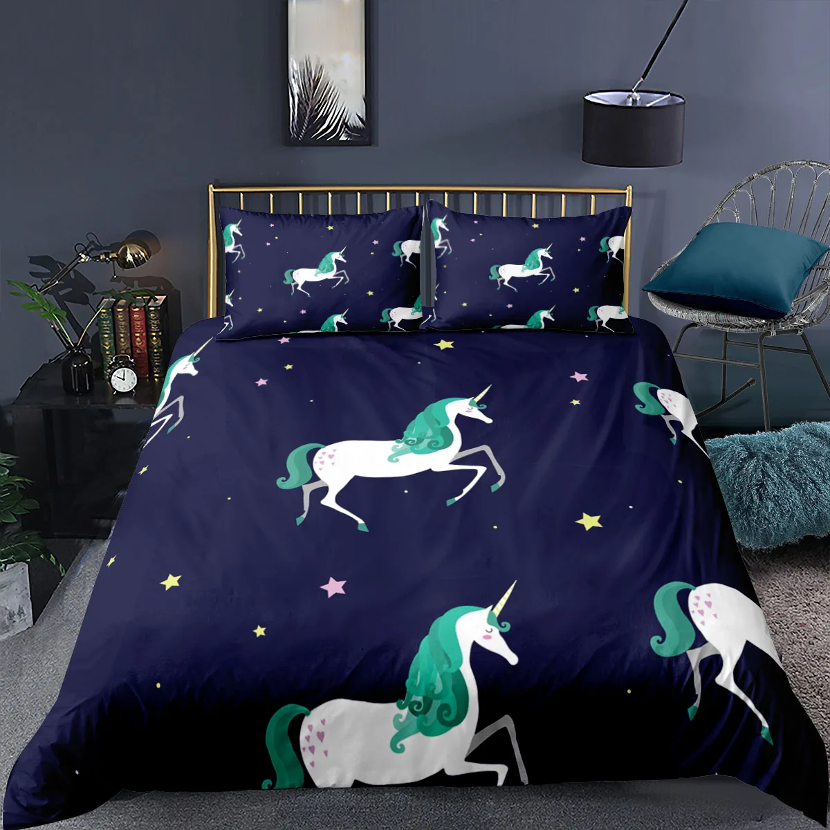 Комплект постельного белья черного цвета пододеяльник с принтом в виде