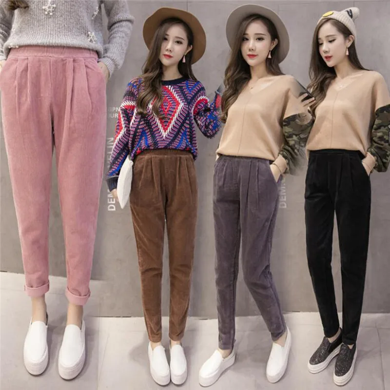 

Autumn Winter Corduroy Harem Pants Women Fashion Casual Ladies' Pants Korean Loose High Waist Trousers Plus Size