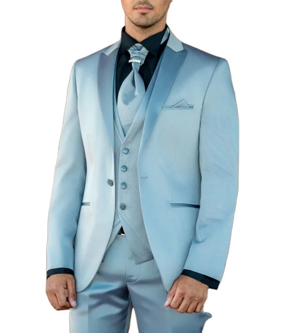 

Модный Атласный Костюм из 3 предметов, светло-голубые костюмы, индивидуальный пошив, костюм для мужчин, свадебная одежда ZYL084