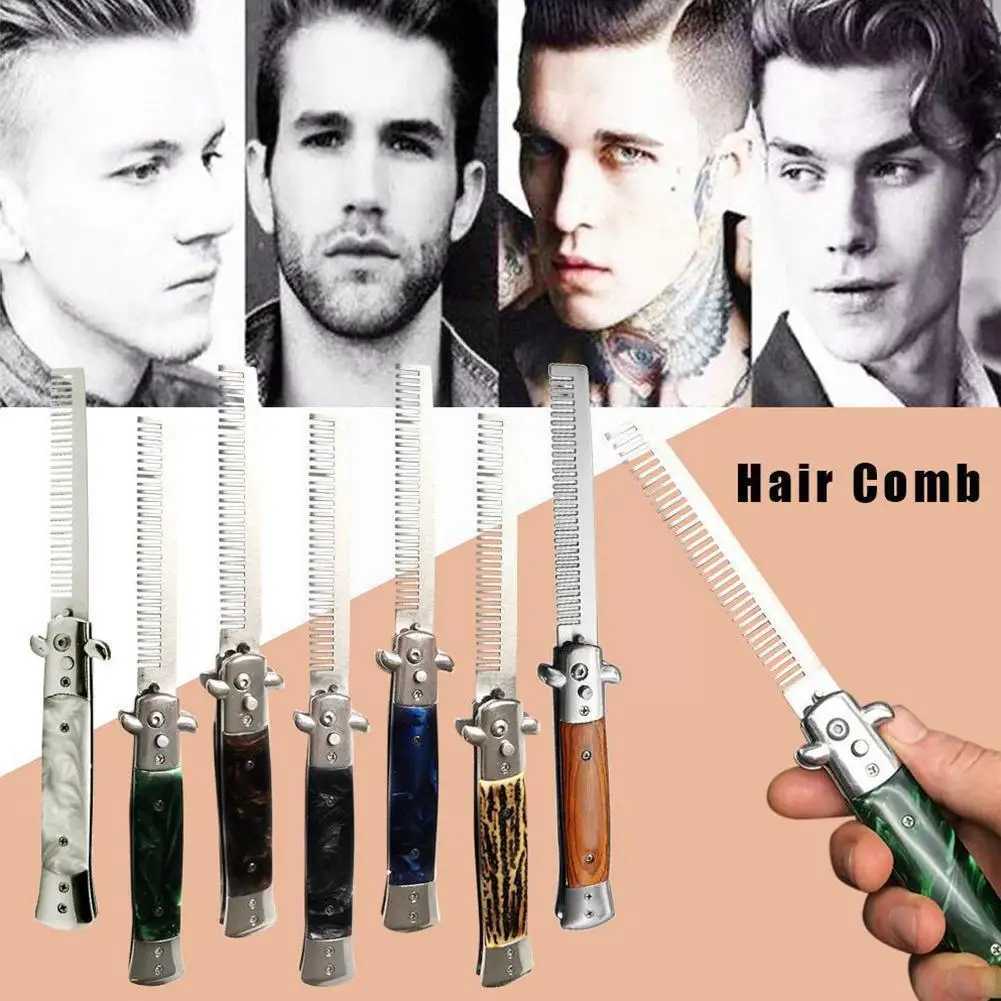 Steel Folding Hair Comb Beard Comb Hairs Brush Press Button Switch Beauty Combs For Men Women Hair Style Accessories M4c9