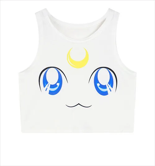 Sailor Moon Карманный кроп-топ с монстрами Женская майка Сейлор Мун чармандер, Сквиртл булбазавр принт майки Харадзюку без рукавов Футболка жилет - Цвет: Sailor Moon