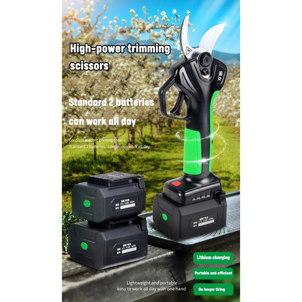 

Electric Fruit Tree Shears Garden Cordless Pruning Shears 35mm Rechargeable Portable Garden Cutting Tools with 2 Lithium Battery