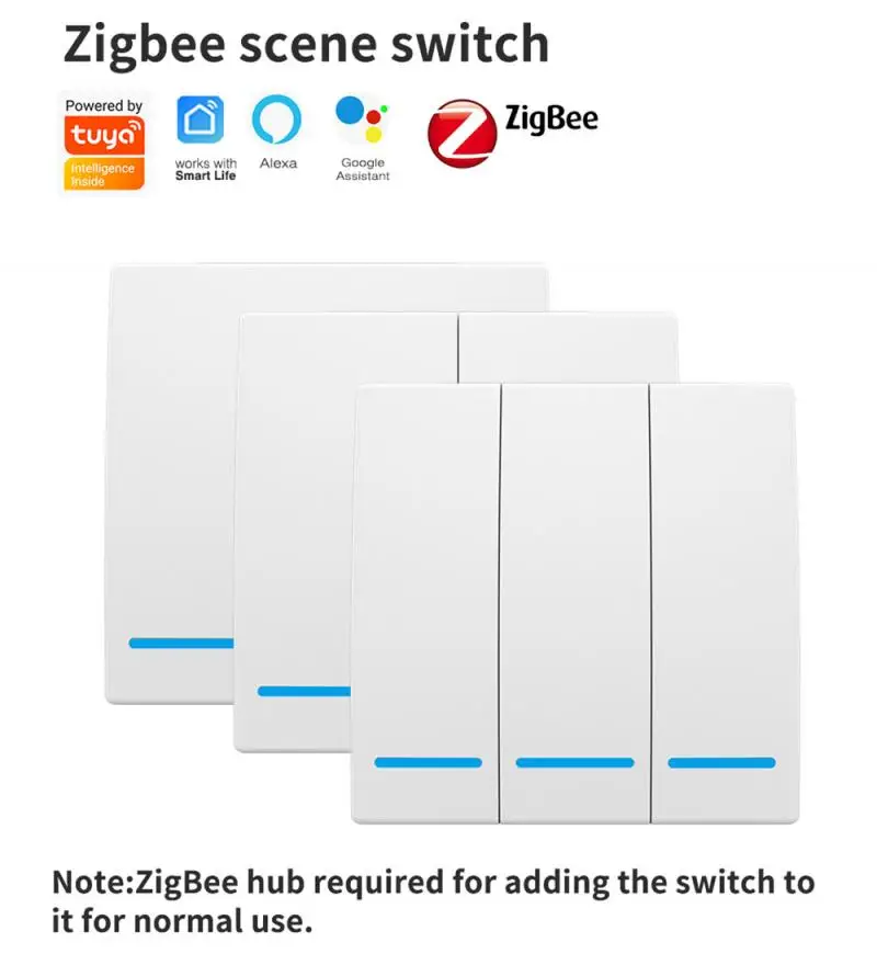 

Умный сенсорный настенный выключатель Tuya Zigbee3.0, 1/2/3 клавиши, с бесплатной проводкой, с дистанционным управлением, работает с Alexa Google Smart Home
