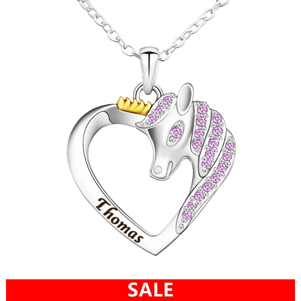 

Ожерелье с кристаллами в виде единорога для женщин, Бесплатная гравировка имени, персонализированные подарки