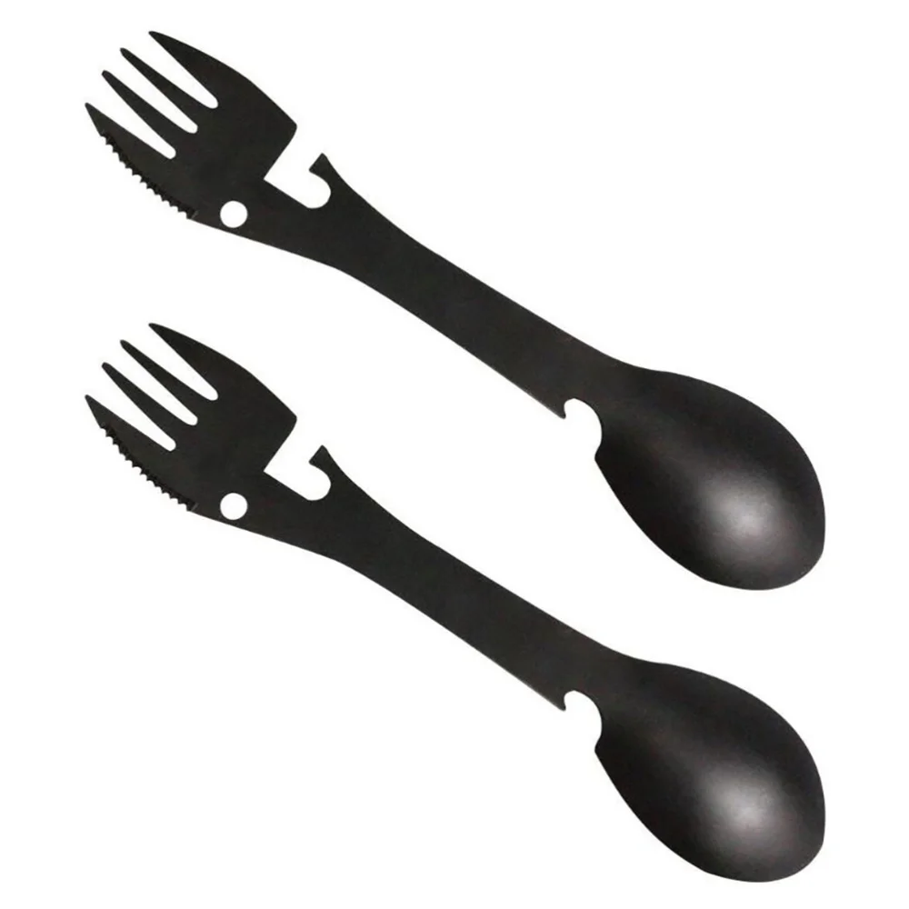 

2pcs 5 in 1 Spoons Bottle Opener Travel Tableware Camping Tableware Spoon Fork