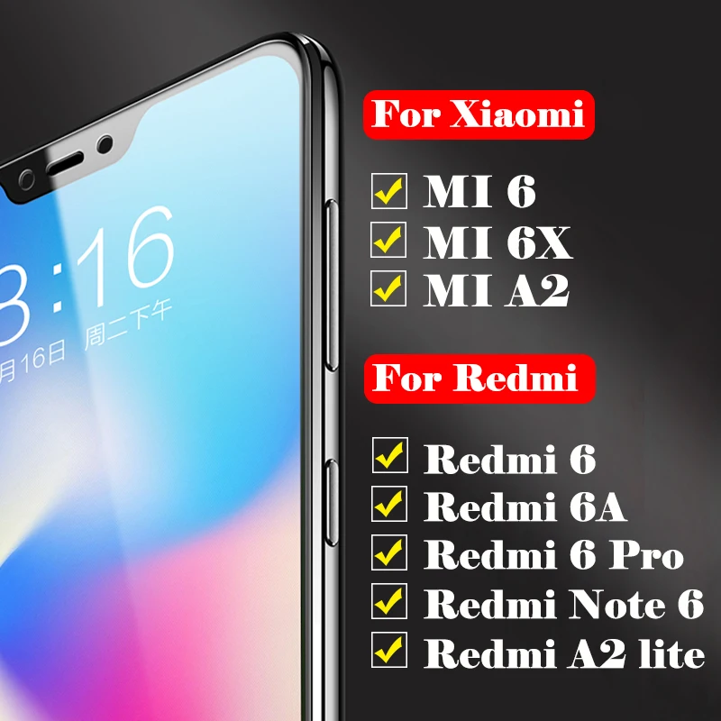 Защитное стекло на Ksiomi Mi 6 Pro X A 6X A2 закаленное для Xiaomi Redmi My X6 2A Lite защита экрана Xiomi