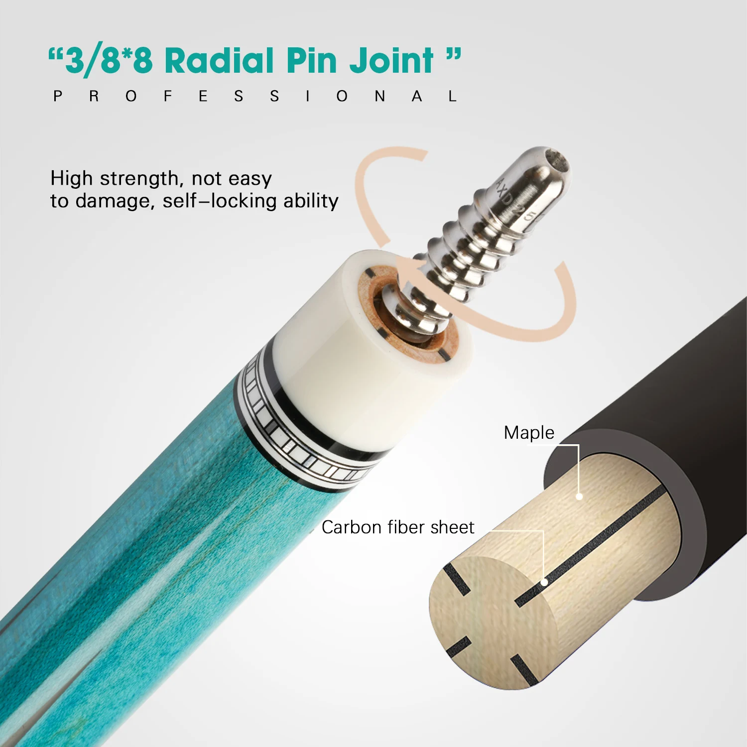 KONLLEN Carbon Pool Cue Stick Fiber Shaft 3/8*8 Radial Pin Joint Tube Inside Butt Technology Billiard Kit | Спорт и развлечения