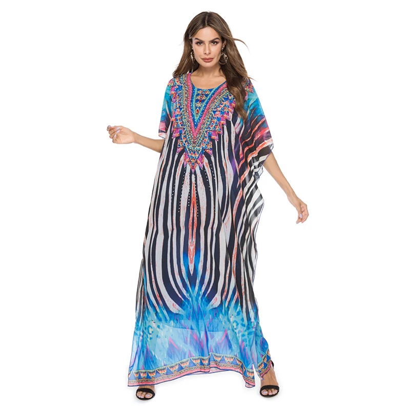 Последняя мусульманская абайя Турция богемный Алмазный бисер мода печати Causel