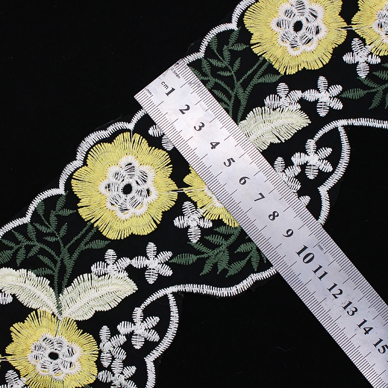 1 ярд красочный цветок красный кружевной край отделка Лента ткань вышитая