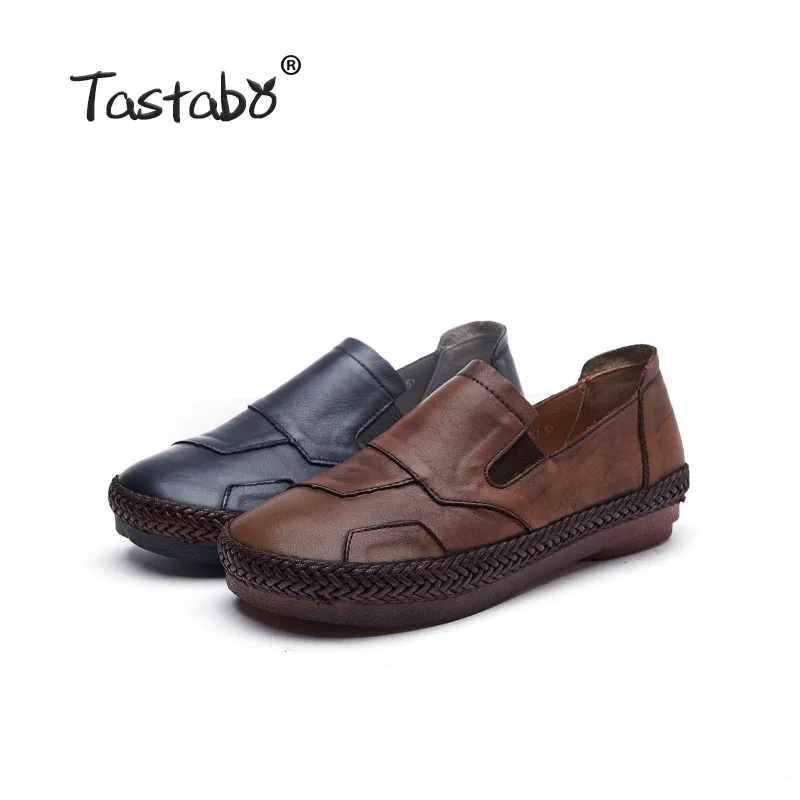 

Tastabo Genuine Leather Handmade Shoe Loafers Women Shoes Stitching process Casual Work Driving Shoes S691-8 Brown Blue