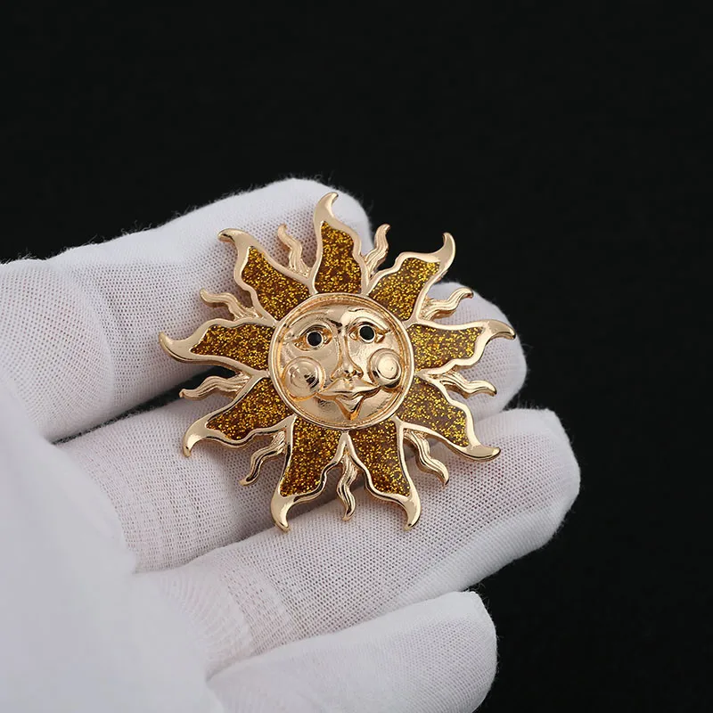 ENZE fashion new creative drop glaze Europe and the United States golden sun cardigan coat brooch ladies jewelry | Украшения и