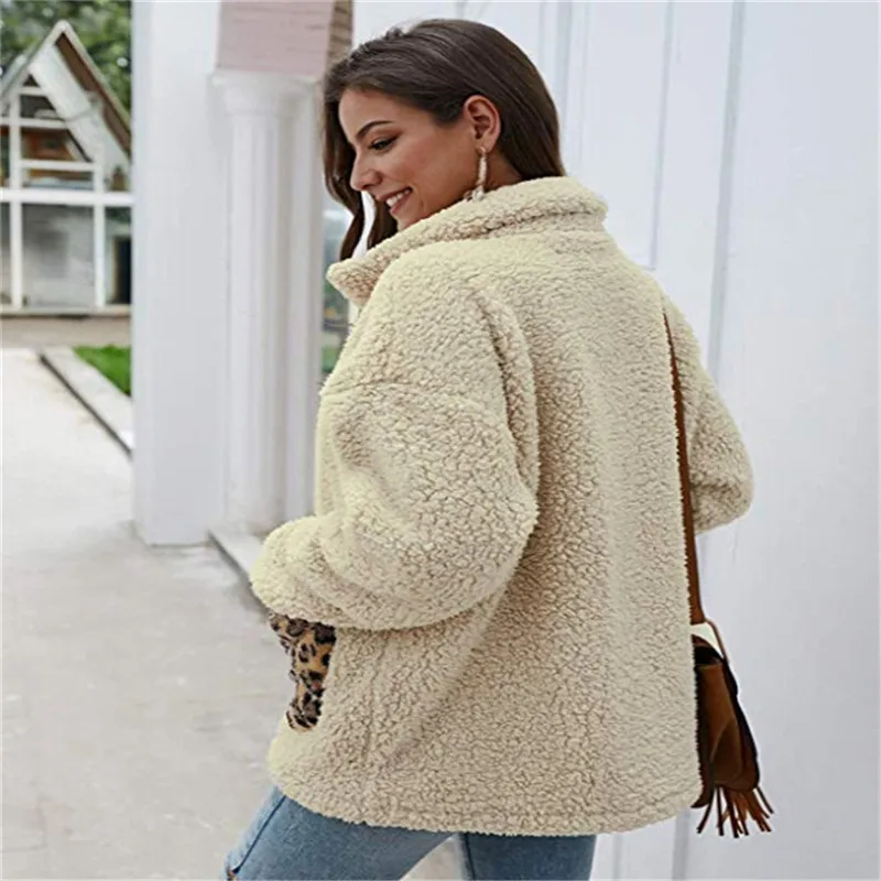 

Fashion Women Ladies Solid Long Sleeve Zipped Plush Wool Loose Casual Autumn Winter Warm Coat Tops