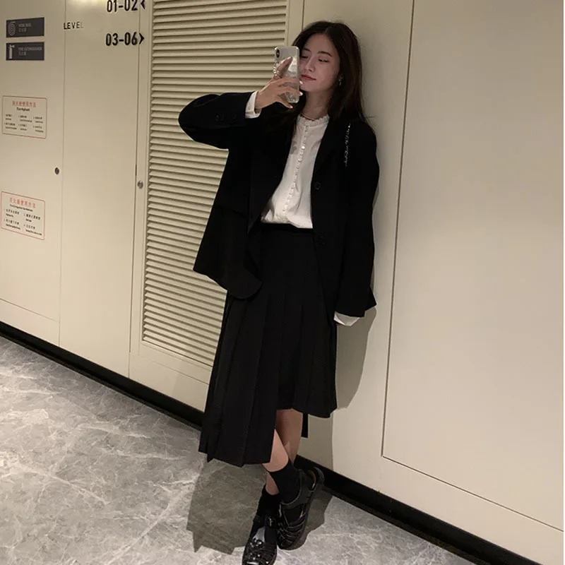 

2020 Sale Solid Blazer Women Blazer Mujer [] Fashion Long-sleeved Leisure Suit Women's Spring New Korean Loose Skirt Two-piece