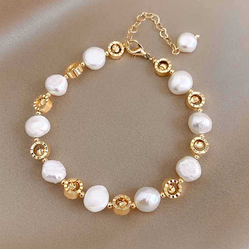 

Baroque Freshwater White Pearl Bracelet Gold Fashion Jewelry Ladies Gift 2021 New Exquisite Fashion Bracelet