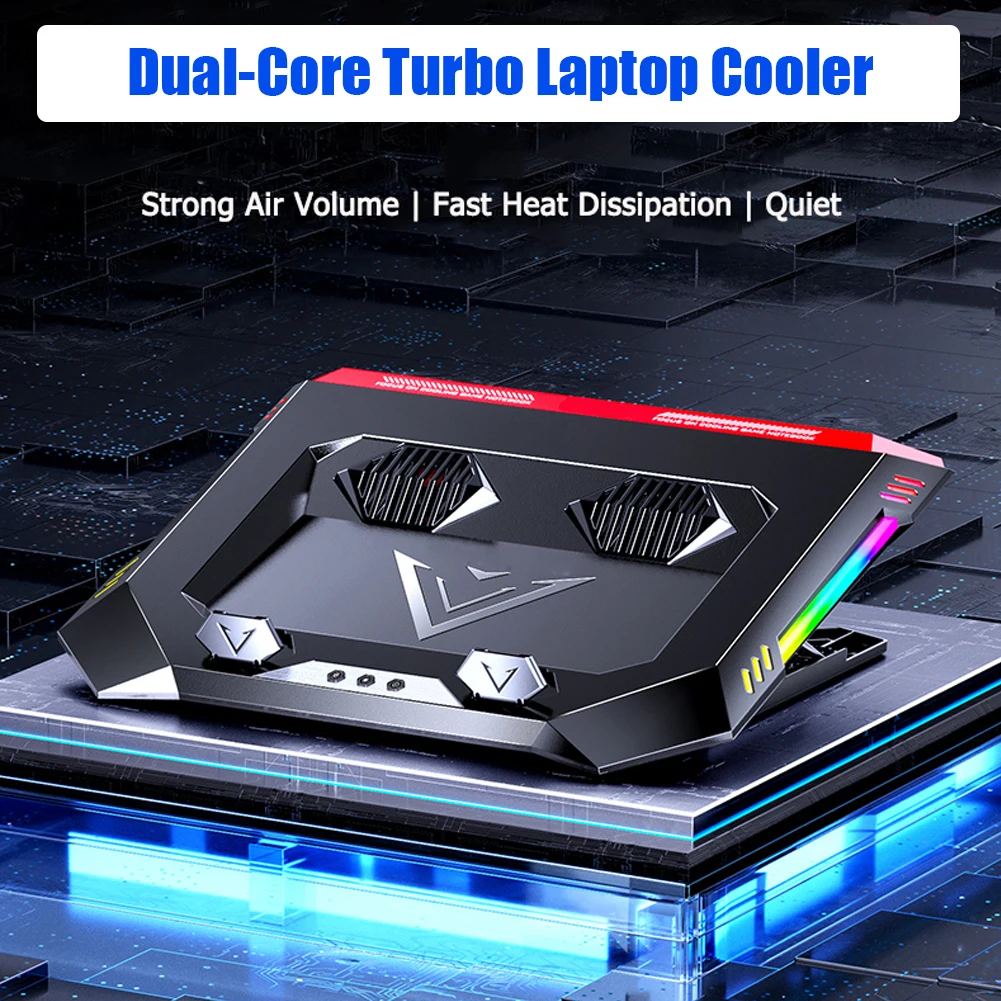 

Gaming Laptop Cooler Laptop Cooling Pad RGB Notebook Cooling Pad With 2 USB Ports Portable Adjustable Laptop Stand Quiet Cooler