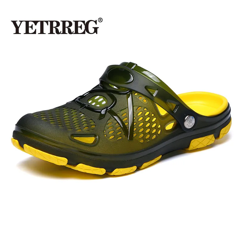 Новинка Летняя мужская обувь модные пляжные мужские сандалии прозрачная дышащие