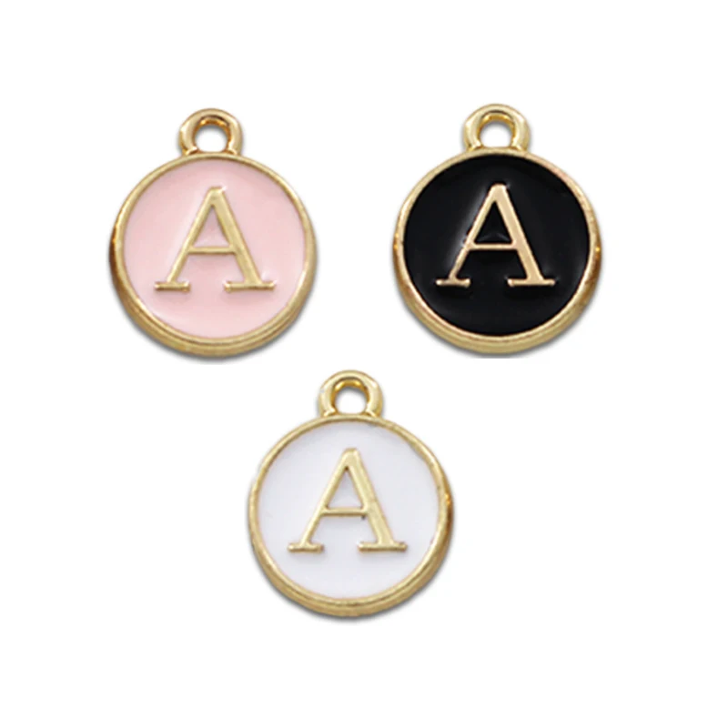 

10pcs/Lot A-Z 26 English Letter KC Gold Color Double-sided Enamel Alloy Small Pendant Bracelet Charms DIY Jewelry Accessories