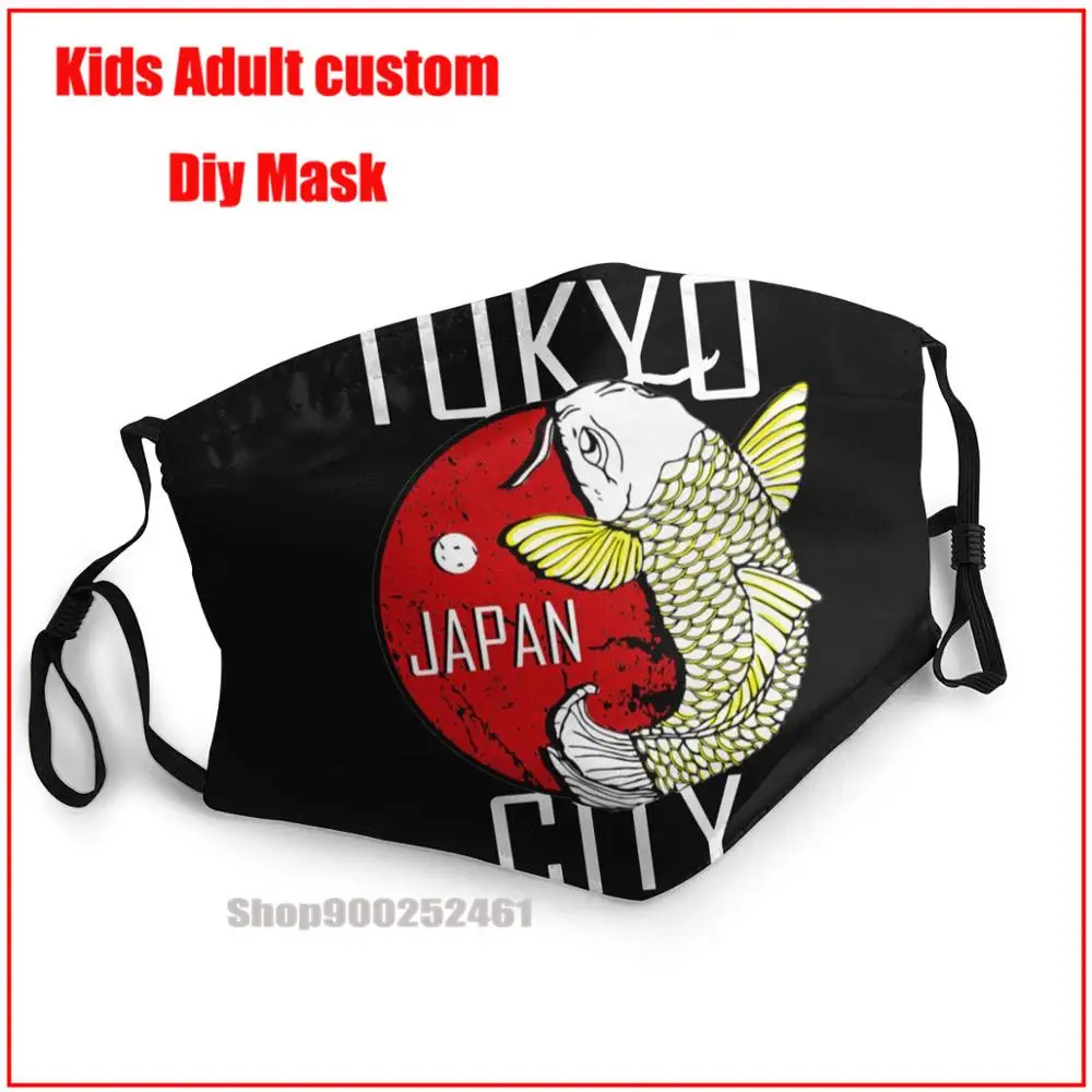 

Japan Tokyo City Koi Fish Illutration Design White DIY mask for face fashion mouthmask washable kids face mask designer