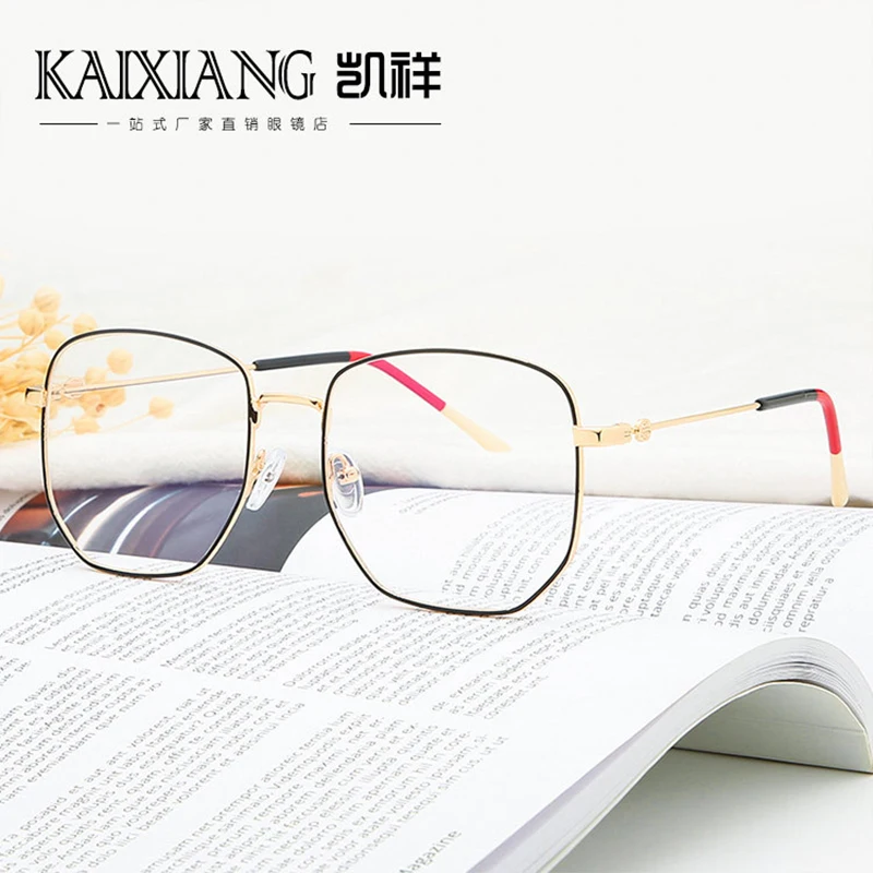 

2020 new polygon fashion blue light mirror metal myopia flat mirror retro large frame glasses