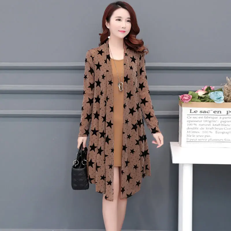 

Женский шифоновый кардиган с принтом, элегантная Длинная блузка в стиле бохо с длинным рукавом, лето 2021