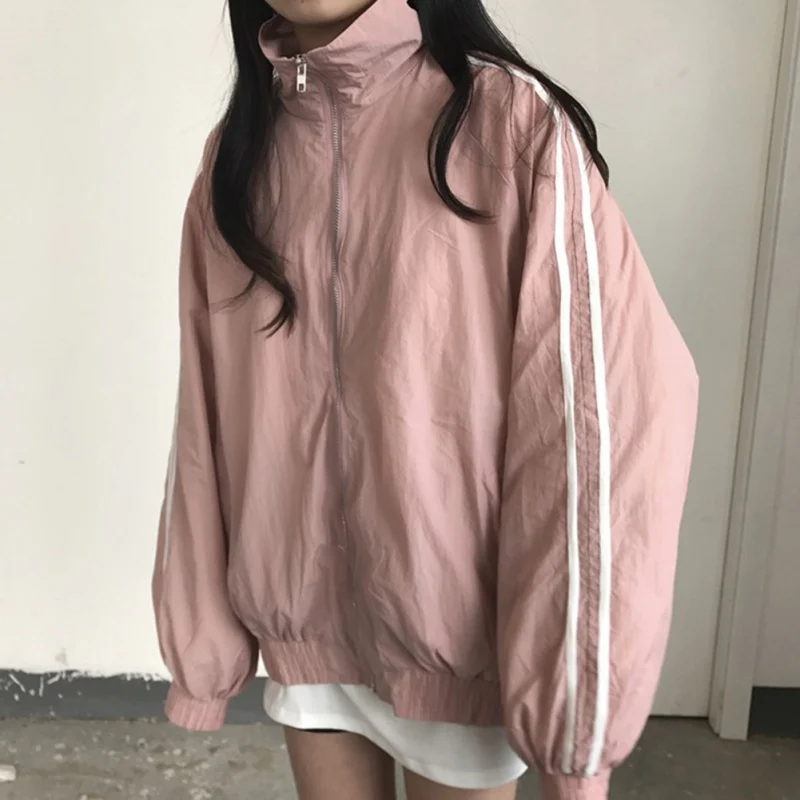 Женское пальто 2019 новая полосатая парка на молнии Короткая куртка с хлопковой