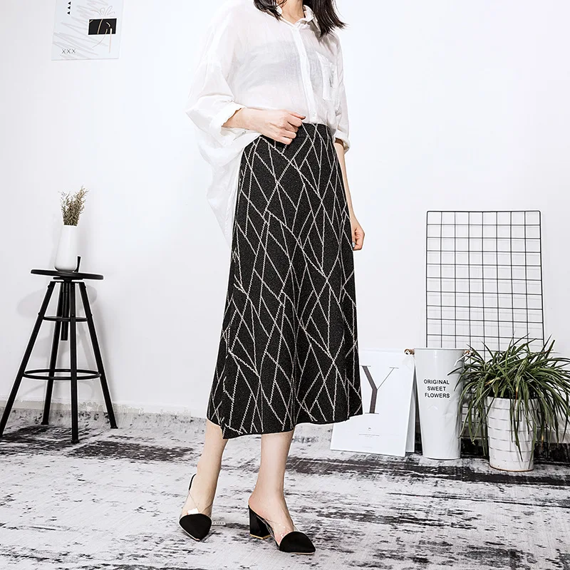 2019 высокая талия трикотажная женская а-силуэт длинная юбка модная в полоску для