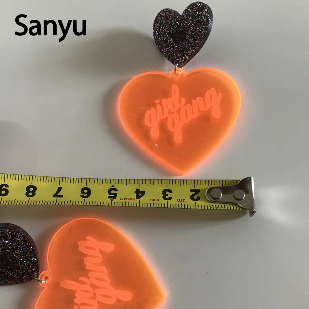 Модные Акриловые серьги с двойными сердцами панковские оранжевые подвески для