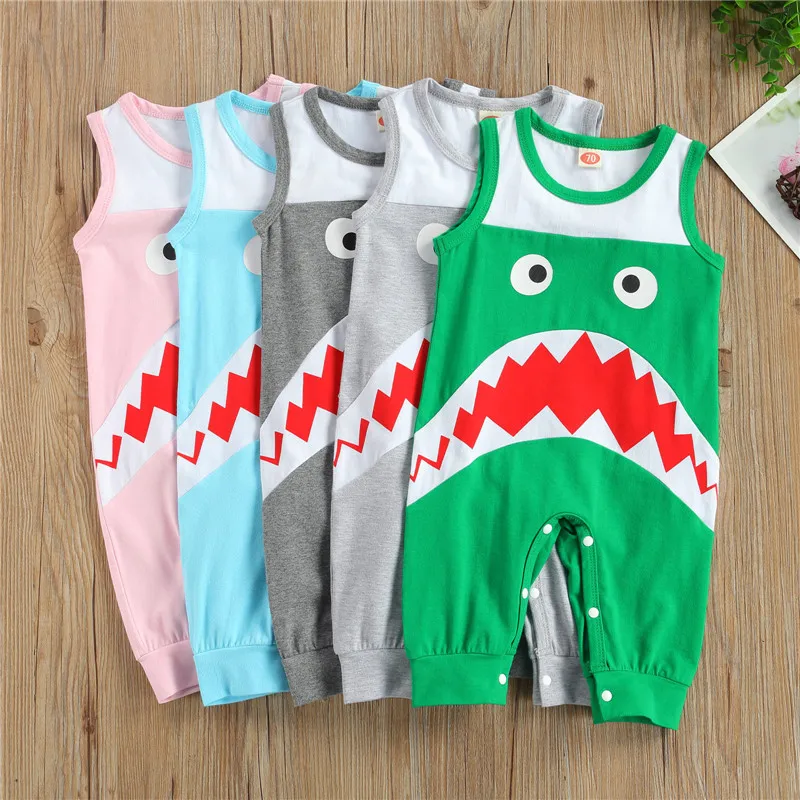

Newborn Baby Boys Girls Cotton Rompers Summer Casual Fashion Sleeveless Cute Cartoon Shark Romper Stylish Romper for Kids Boys