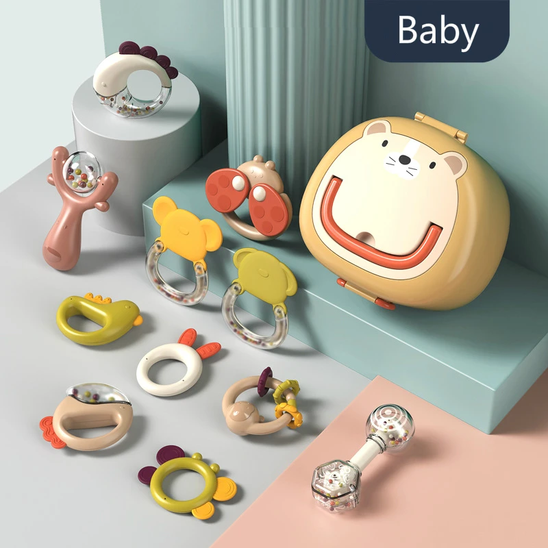 

Грызунки-погремушки для новорожденных, сенсорные игрушки, набор из 10 предметов с коробкой, подарок-пазл для младенцев, для детей 0-12 месяцев, ...