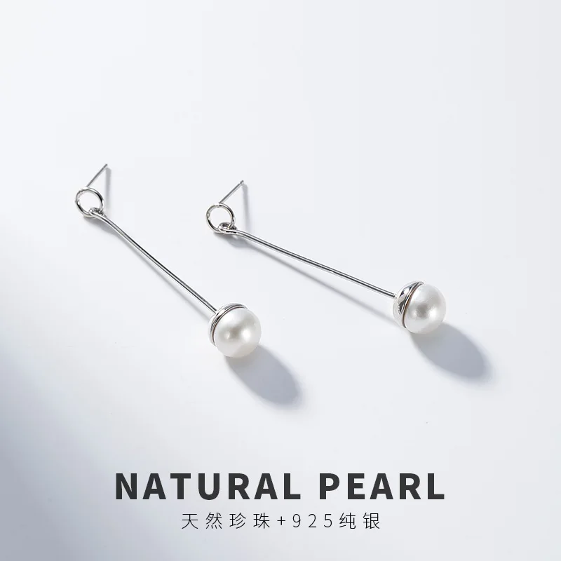 

S925 sterling silver eardrops natural freshwater pearl simplicity European and American female stud earrings jewelry