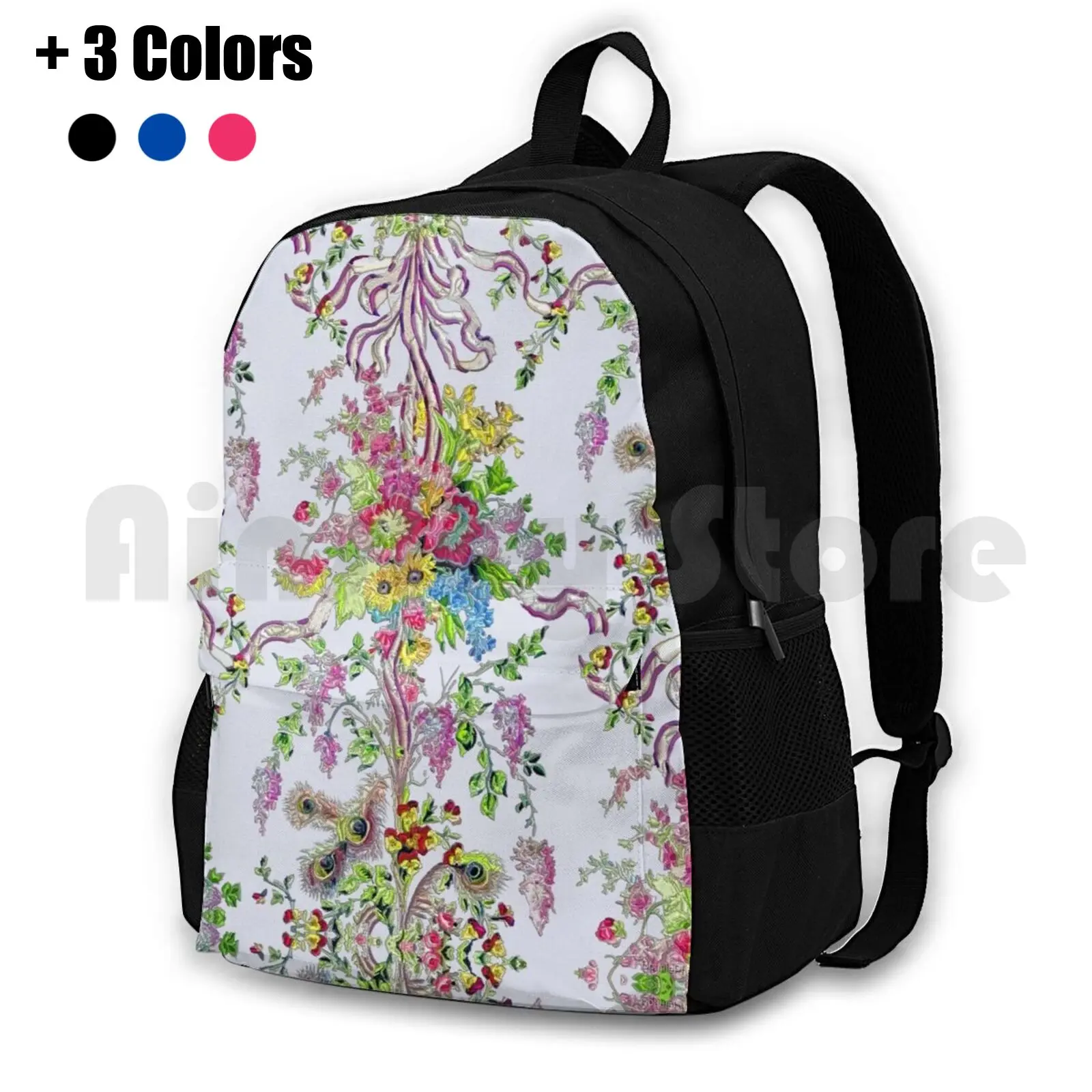 

Marie Antoinette'S Boudoir Outdoor Hiking Backpack Riding Climbing Sports Bag Baroque Bedroom Feathers Floral Flowers French