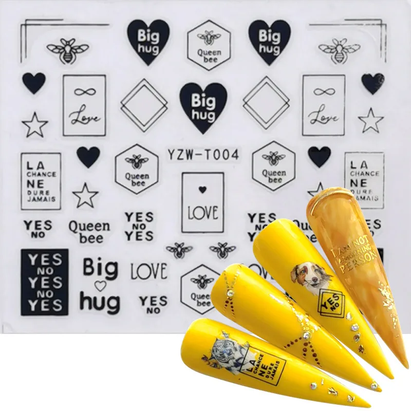 2022 новые наклейки для ногтей черный и золотой цветок/Любовь/кружево/буквы