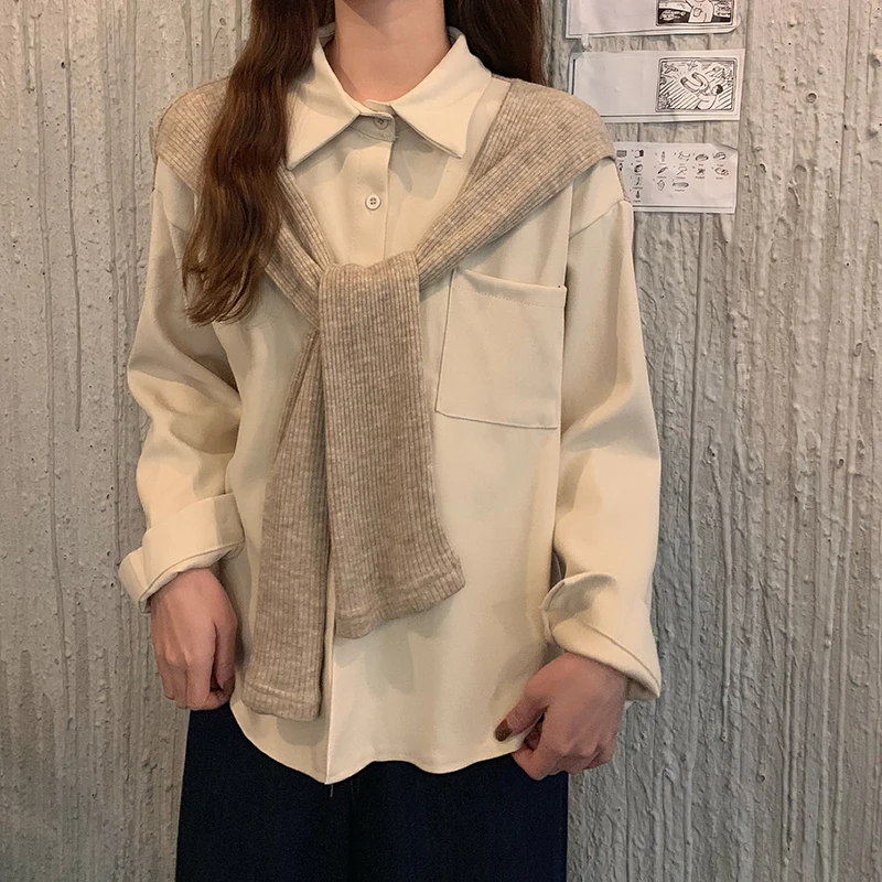 

Red retro Cape stitching shirt women's autumn winter 2021 new polo collar long sleeve top Streetwear Broadcloth